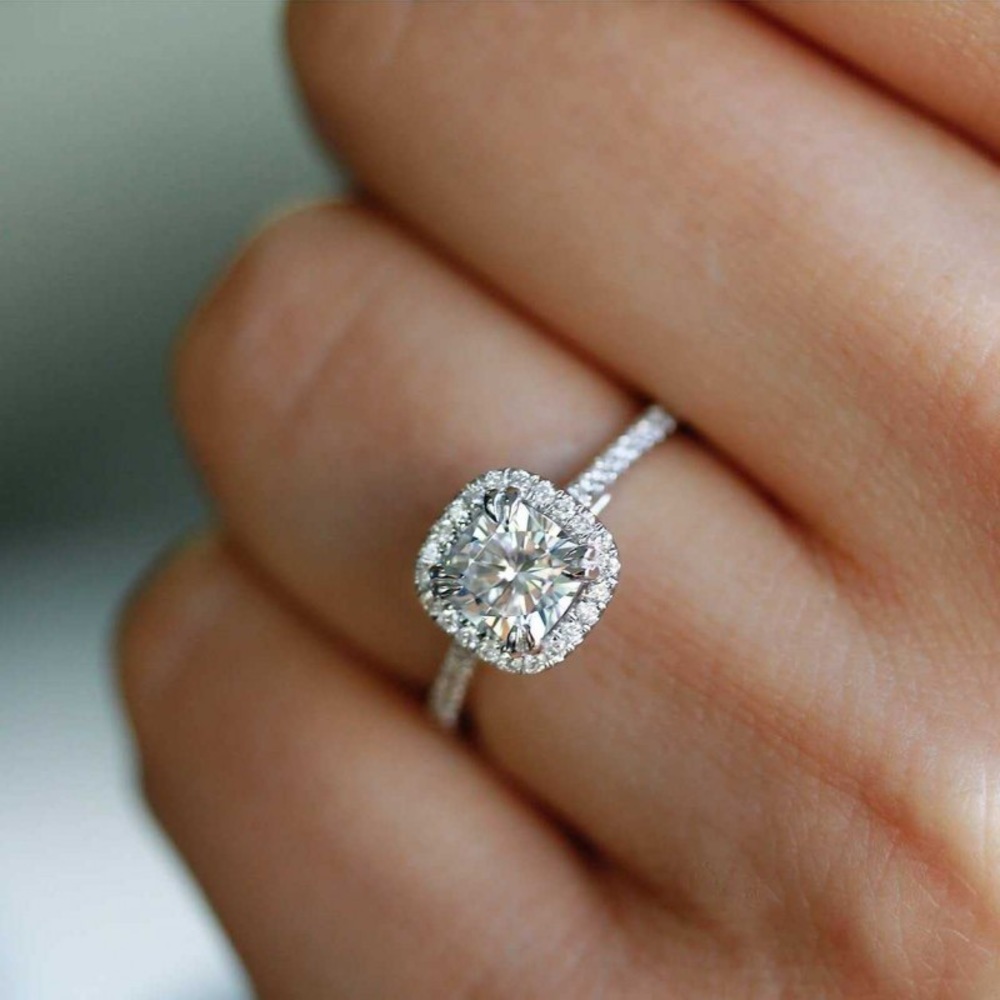 Delmar Sterling Silver CZ Cushion Halo Ring
